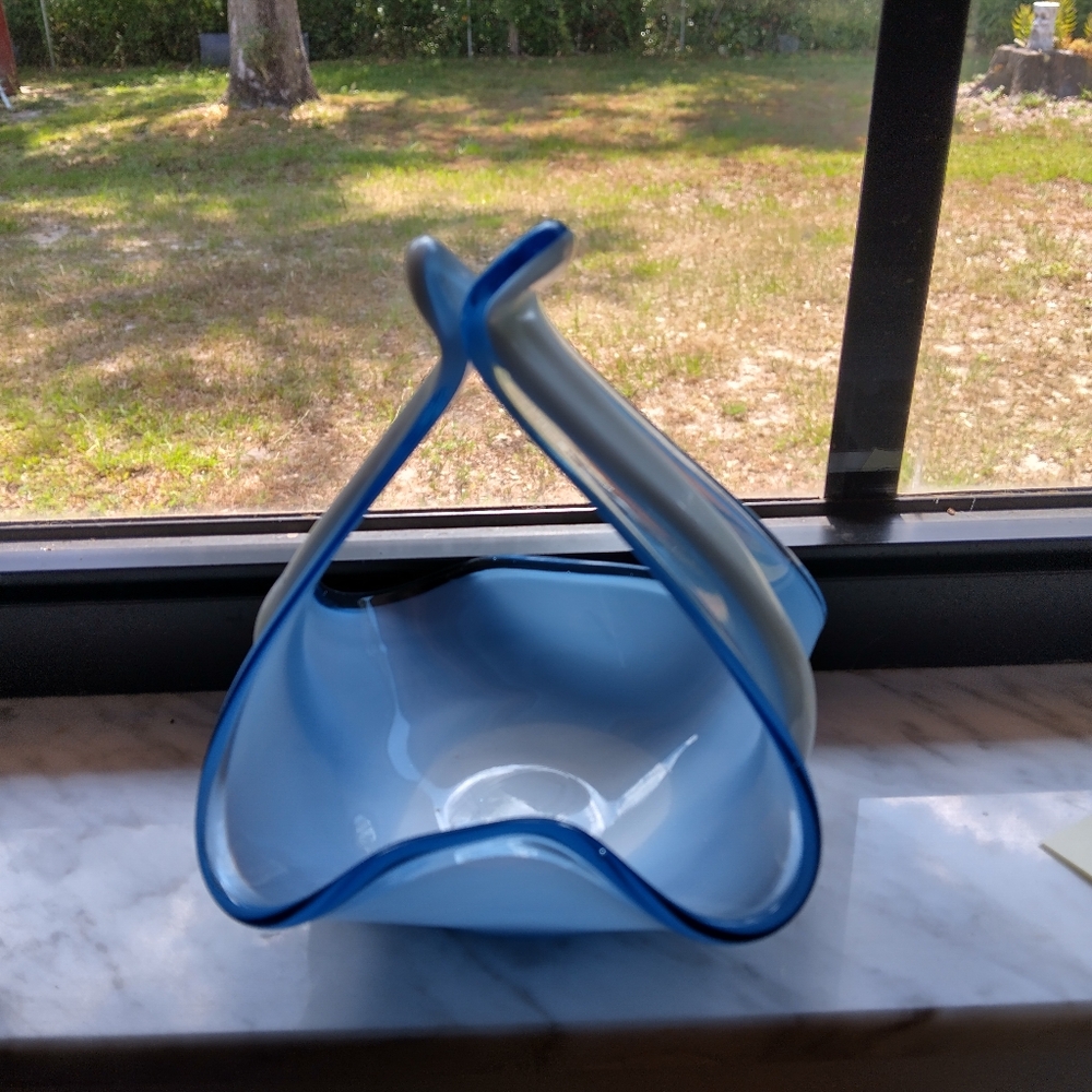 Vintage Viking Bluenique Glass Basket / Drape Bowl